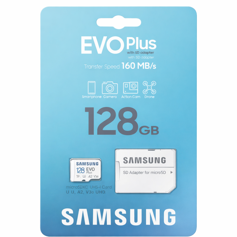 128GB pamäťová Micro SD karta Samsung EVO Plus + SD adaptér, CLASS 10